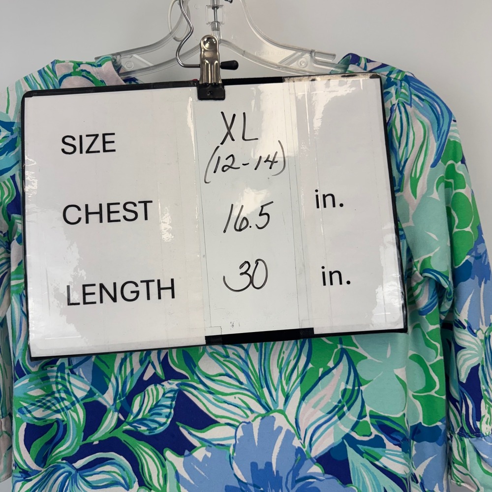 Lilly Pulitzer XL 12-14 Floral Ruffle Sleeve Shift Dress Blue Green Pink Jersey - Picture 2 of 12